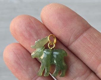 Hand-Carved Jade Moose Charm | Petite Animal Pendant for Jewelry | Animal Charms | Good Luck Charm