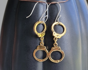Gold Handcuffs Charms, Gold Handcuff Earrings, Gold Handcuff Necklace, Gold Handcuff Pendant, Gold Plated Handcuffs, Vermeil