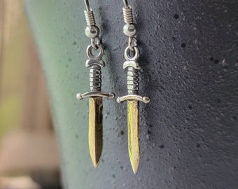 Orecchini A Cerchio Con Spada In Argento 925 E Zirconi Neri, Pendenti Unisex Stile Punk Per Uomo E Donna - 4