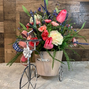 Spring Floral Arrangement-Floral Tricycle Arrangement-Mothers Day Gift-Floral Centerpiece-Pink and Blue Floral Arrangement Bild 8
