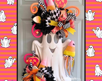 Halloween Wreath-Halloween Centerpiece-Ghost Wreath-Ghost Decor-Halloween Decor-Halloween Decoration-Automated Lights and Sound Ghost Wreath