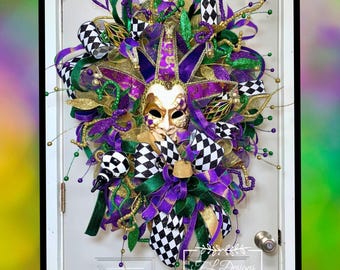 Mardi Gras Wreath-Mardi Gras Decor-Fat Tuesday Wreath-Carnival Wreath-Mardi Gras Decoration-Extra Large Mardi Gras Wreath
