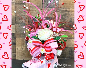 Valentines Arrangement-Valentines Centerpiece-Hearts and Flowers Centerpiece-Valentines Decoration