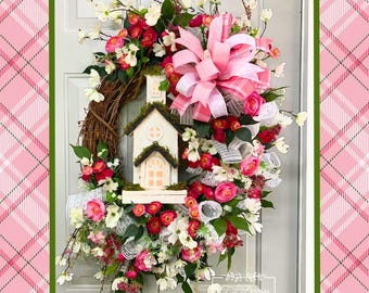 Easter Wreath-Pink Easter Wreath-Religious Easter Wreath-Church Wreath-Easter Decor-Easter Decoration-Easter Grapevine Wreath
