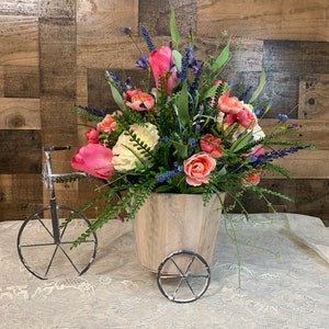 Spring Floral Arrangement-Floral Tricycle Arrangement-Mothers Day Gift-Floral Centerpiece-Pink and Blue Floral Arrangement Bild 6