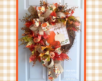 Fall Wreath-Autumn Wreath-Fall Grapevine Wreath-Pumpkin Wreath-Fall Decor-Fall Decoration
