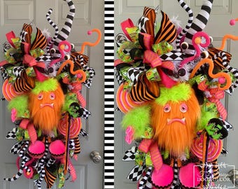 Monster Halloween Wreath~Halloween Wreath-Halloween Decor-Halloween Decoration-Whimsical Halloween Wreath