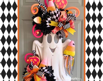 Halloween Wreath-Halloween Centerpiece-Ghost Wreath-Ghost Decor-Halloween Decor-Halloween Decoration-Automated Lights and Sound Ghost Wreath