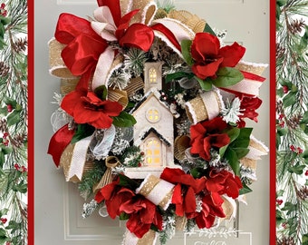Christmas Church Wreath-Christmas Wreath-Religious Christmas Wreath-Farmhouse Christmas Wreath-Country Christmas Wreath-Christmas Decoration