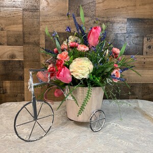 Spring Floral Arrangement-Floral Tricycle Arrangement-Mothers Day Gift-Floral Centerpiece-Pink and Blue Floral Arrangement Bild 7