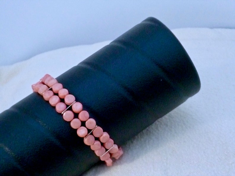 Pink coin bracelet in sea bamboo with sterling silver.