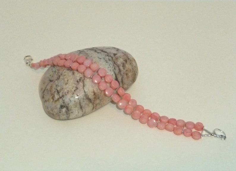 Pink coin bracelet in sea bamboo with sterling silver.