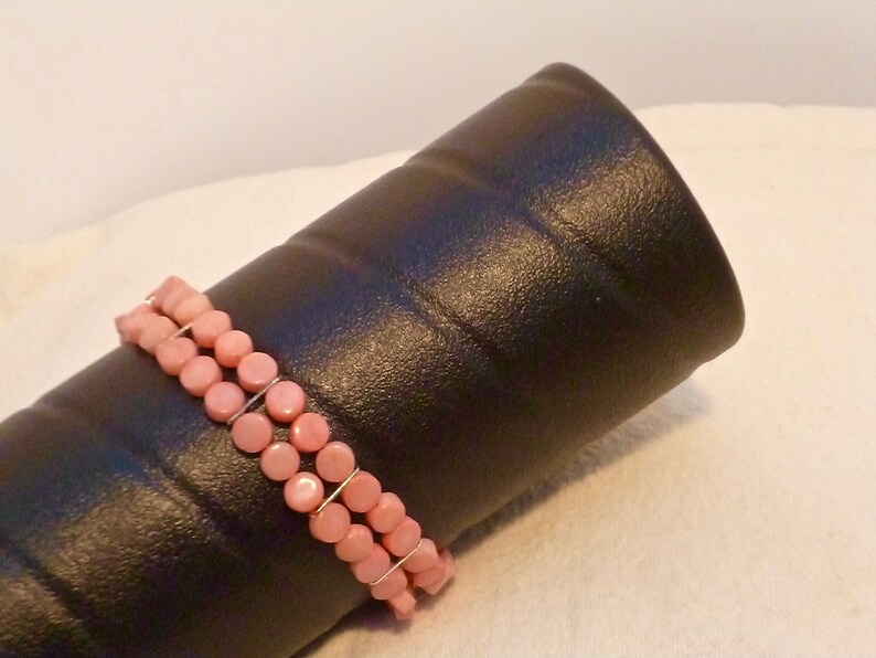 Pink coin bracelet in sea bamboo with sterling silver.