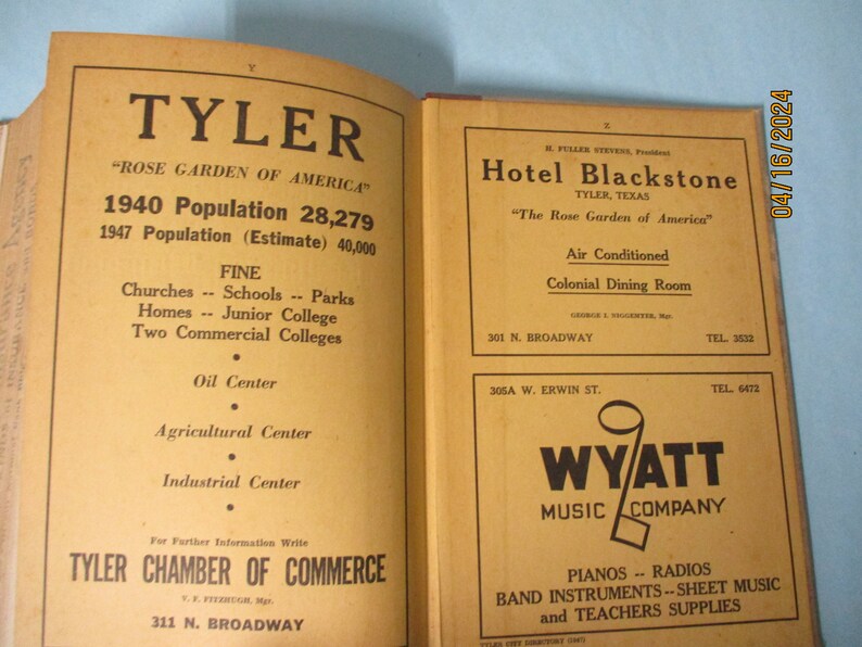 Original Vintage 1947 Tyler Texas City Directory image 8