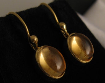 22K gold earrings french wire 7x9mm citrine cabochons