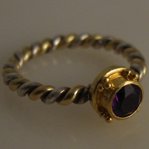 granulated 22K 18K gold & sterling silver ring 4mm faceted amethyst size 3.0