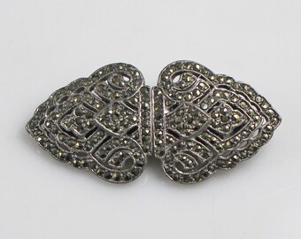 Vintage Art Deco Duette Brooch  Marcasite Set  Convertible Double Dress Clips
