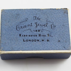 Caixa de exibição de presente de joias de papelão azul vintage vazia Orient Jewel Co Londres