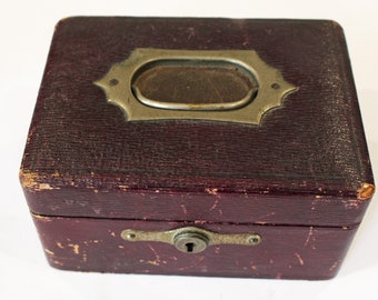 Antique Burgundy Red Leather Jewellery Box Vintage Jewelry Case