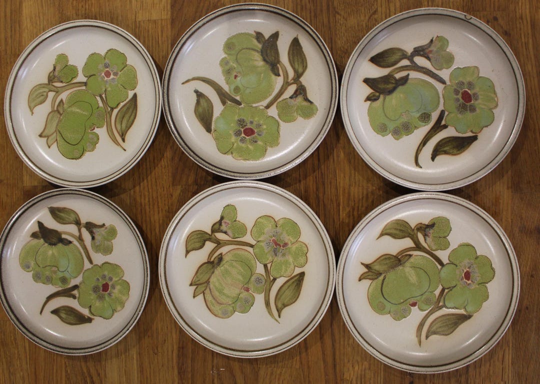 Vintage Denby Stoneware Pottery Set Of 6 Tea Side Plates In 