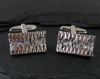 Vintage Modernist Textured Sterling Silver Cuff Links 1970s