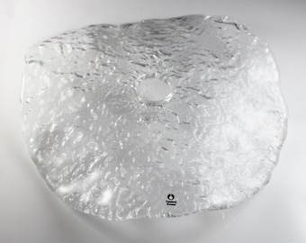 Piatto portacandele in vetro modernista di Pukeberg, Svezia, anni '70