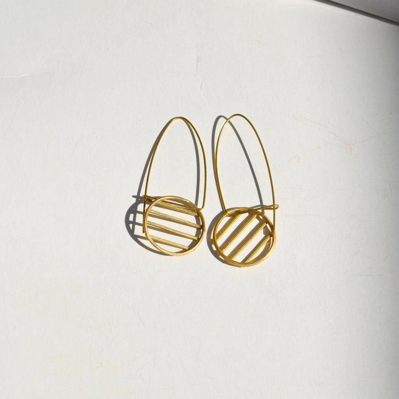 Circle navy earrings, bronze earrings, geometric earrings, modern earrings image 1