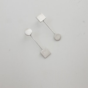Asymmetric Bauhaus silver earrings, Minimalist earrings, Architectural gift for her, Geometric earrings, Abstract sculptural earrings, image 2