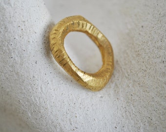 organic textured bronze ring, golden unique texture ring