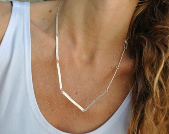 hammered links silver chain, unique chain, minimalist chain