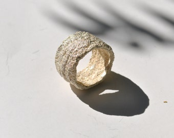 Sterling Silver sand texture ring, rustic organic ring, textured unique ring