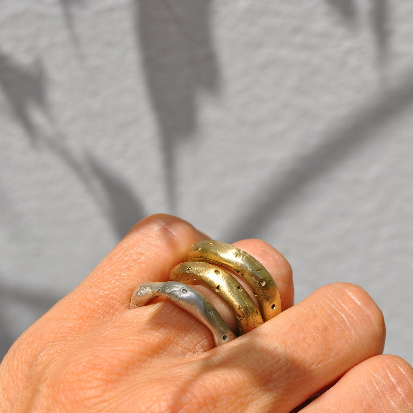 Organic Silver and Bronce Ring (pack of Three), Reticulated Stacking ...