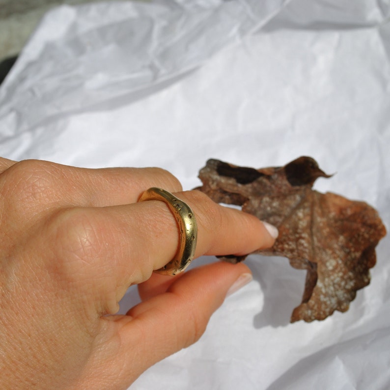 Organic golden ring, Reticulated Ring, textured bronze ring, bronze ring, organic band ring, wabi sabi ring, wabi sabi jewellery image 4
