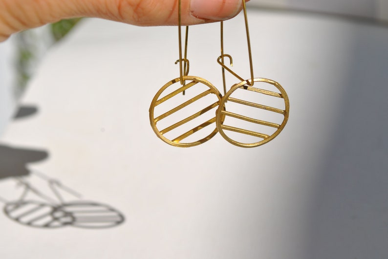 Circle navy earrings, bronze earrings, geometric earrings, modern earrings image 4