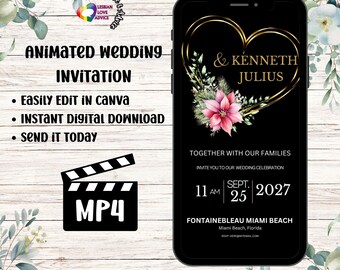 Animated Wedding Invitation Template Mrs & Mrs Mr and Mr Wife and Wife Husband and Husband Gay Weddings LGBTQ Video Invite Motion E-vites