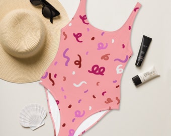 Lesbian Pride One Piece Swimsuit, Sunset Flag Bathing Suit, LGBTQ Swimwear