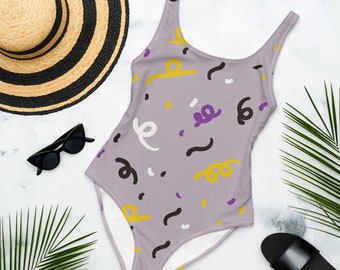 Non Binary Pride Flag Clothes One Piece Swimsuit Enby Rainbow Colors Subtle Bathing Suit LGBTQIA+ Swimwear Beachwear Summwear Discreet Party