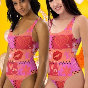 Lesbian Sunset Flag One-Piece Swimsuit, Lesbian Sunset Cheeky Bikini, LGBTQ Swimsuit, Lesbian Wife Gift, Lesbian Bride Gift, Lesbian Pride