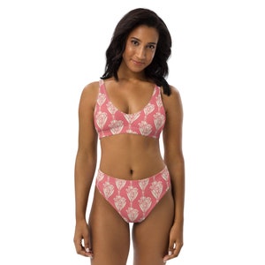 Pink Floral High-Waisted Bikini, Women’s Flower Bouquet Bikini, Sexy Cottagecore Bikini, Pink Bikini, Nature Bikini, Cute Bikini, Coquette