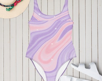 Pink & Purple Swirl One-Piece Swimsuit, Cheeky Cut
