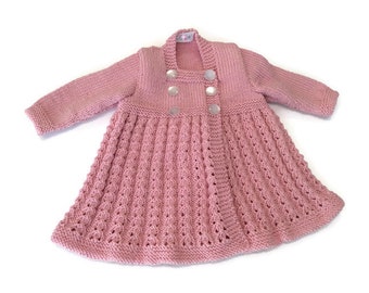 Babies pram coat,vintage pattern,orange coat,babys traditional knit,duffle coat
