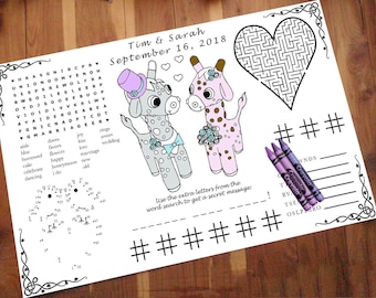 Giraffe Activity Page PDF. Printable. Custom, Your Names & Date. Coloring, Maze, Connect the Dot, Tic Tac Toe. Word Search