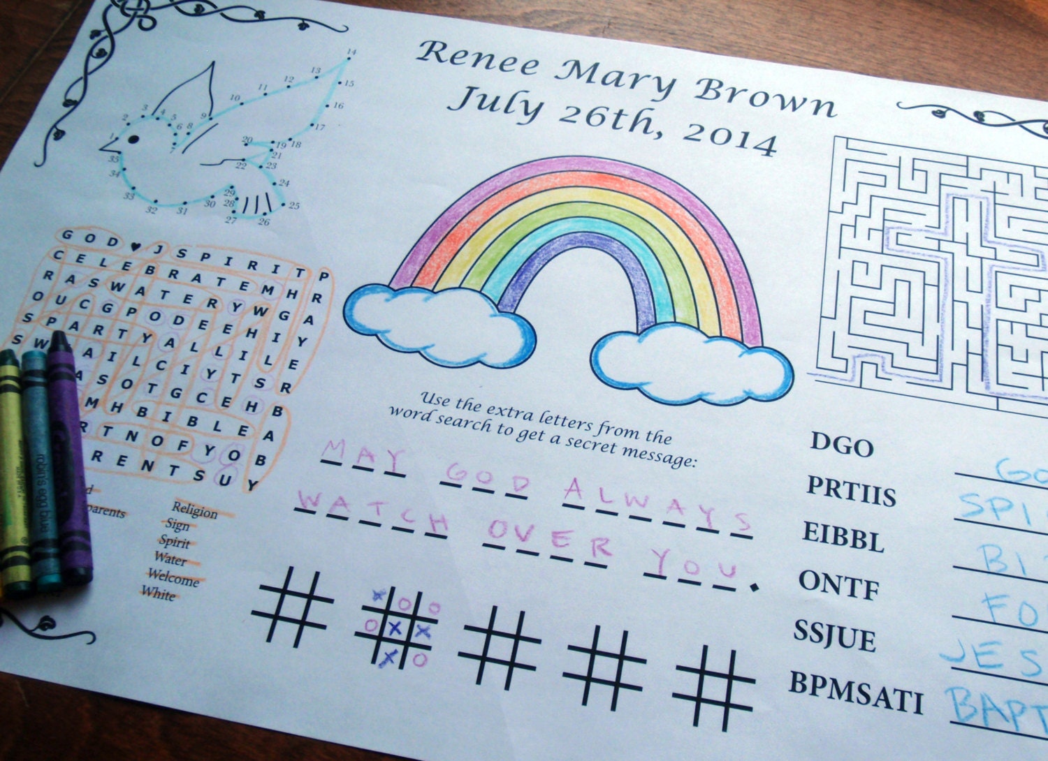 Baptism Activity Page PDF. Kids, Custom Name &amp; Date. Christening ...