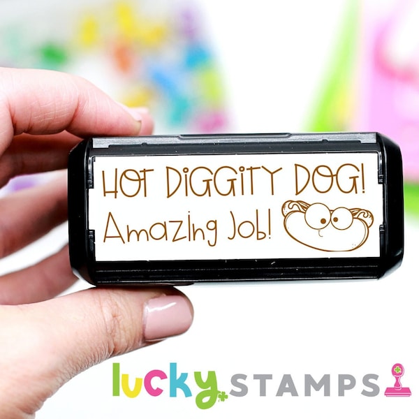 Hot Diggity Dog, Amazing Job stamp, Self Inking Stamp, Teacher Stamp, Hot Dog, mickey mouse, minnie mouse party