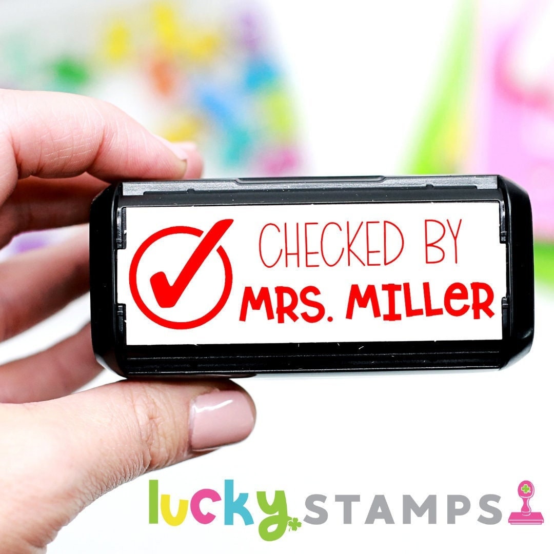 personalized name and date stamp custom teacher date stamps, checked by  teacher stamps, teacher self-inking stamp, checked by date stamp