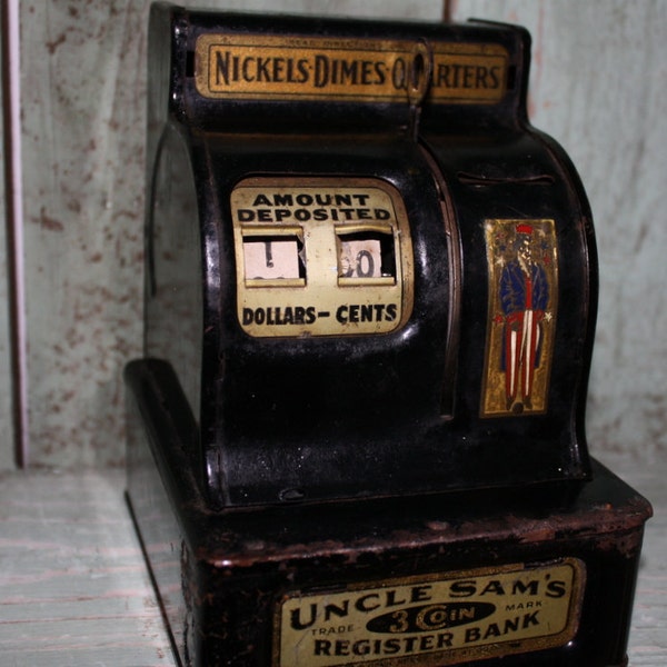 WWII Uncle Sam's 3 Coin Register Bank