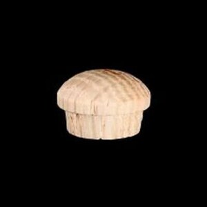 May include: A wooden knob with a rounded top and a fluted design. The knob is light brown in color.