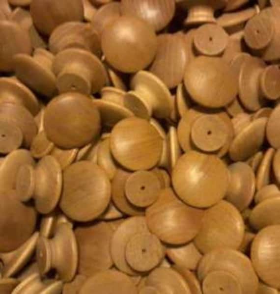 25 1 1 2 Inch Round Varnished Birch Knobs Newpulls Cabinet Etsy