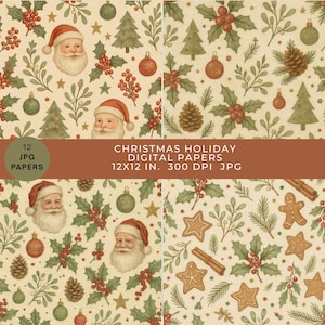 Papel imprimible digital con patrón navideño, clipart JPG, fondo para scrapbooking, descarga digital, collage con decoupage