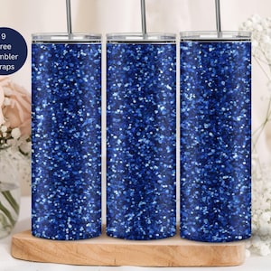 Blue Glitter Tumbler Wrap: Seamless 20 oz Skinny Tumbler Sublimation Design (PNG Digital Download)